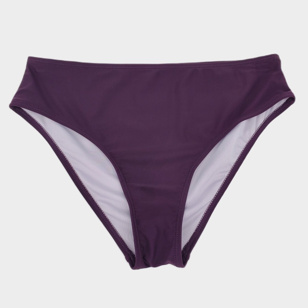 Cupshe Mid Rise‎ Bikini Bottom Medium Purple Solid Swim Brief Moderate Coverage